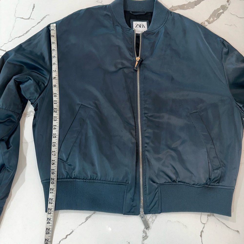 Zara Blue Zip Up Bomber Jacket With Side Pockets Size XL. In Great Condition. - Picture 6 of 13